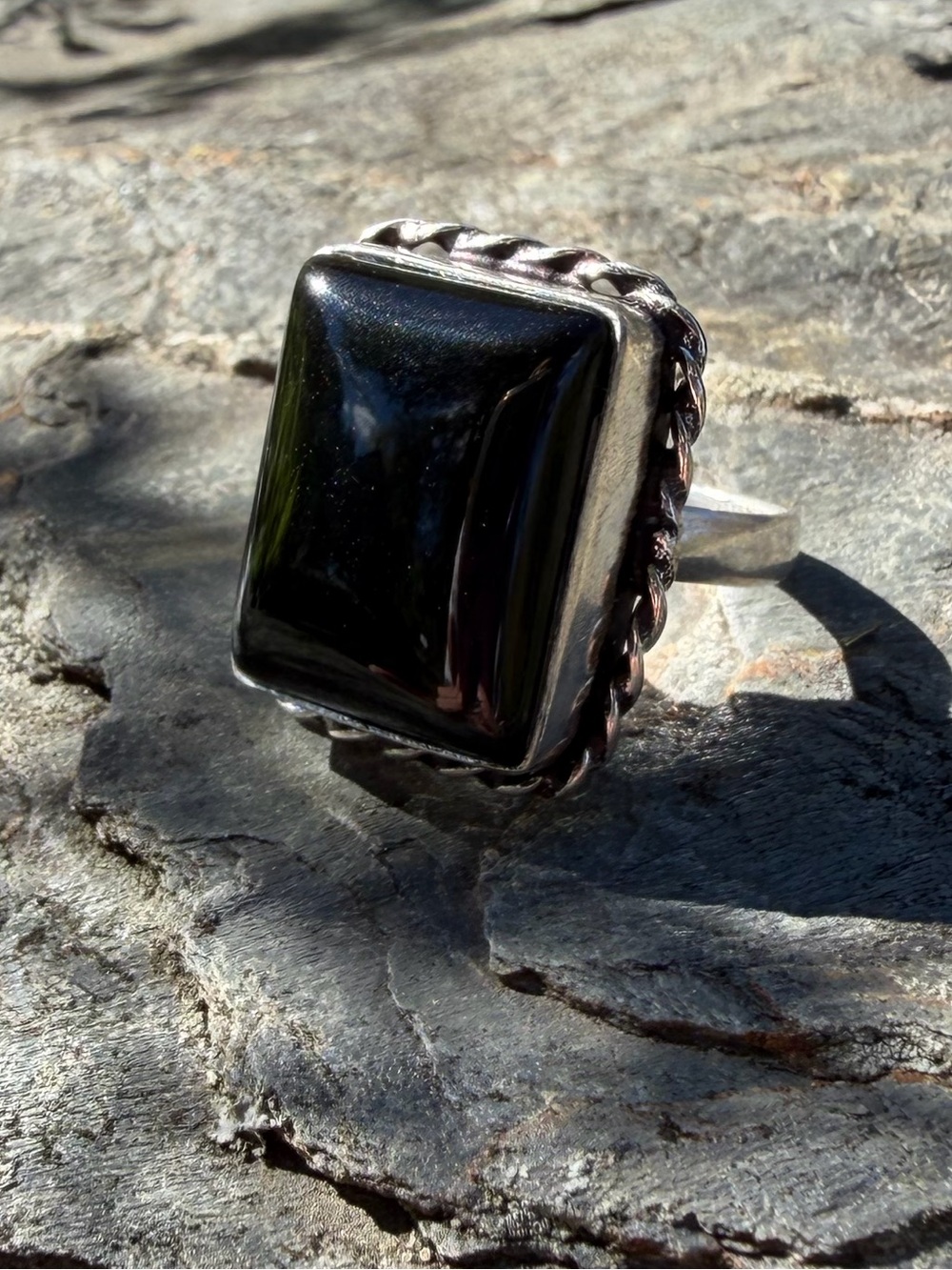Sterling Silver Plate Black Onyx Gemstone Statement Ring 6
